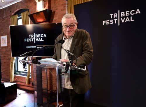 Robert De Niro speaks onstage at the Jury Lunch during the 2023 Tribeca Festival at Tribeca Grill on June 08, 2023 in New York City.
