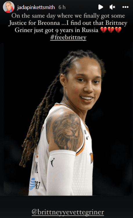 Jada Pinkett Smith expressed her concern about Brittney Griner getting jailed for nine years in Russia (Photo by Instagram@jadapinkettsmith)