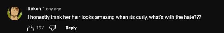 A user Rukoh states that her hair is beautiful and to not hate it (pokimanetoo/YouTube)