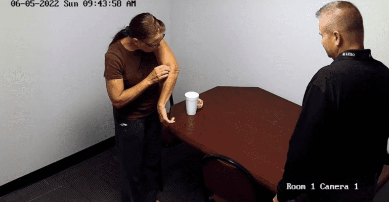 This trial exhibit photo displays Jaqueline Bledsoe in an interview room, revealing 