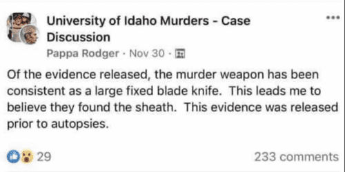 One of Pappa Rodger's post who is believed to be Bryan Kohberger. (Facebook/University of Idaho Murders - Case Discussion)