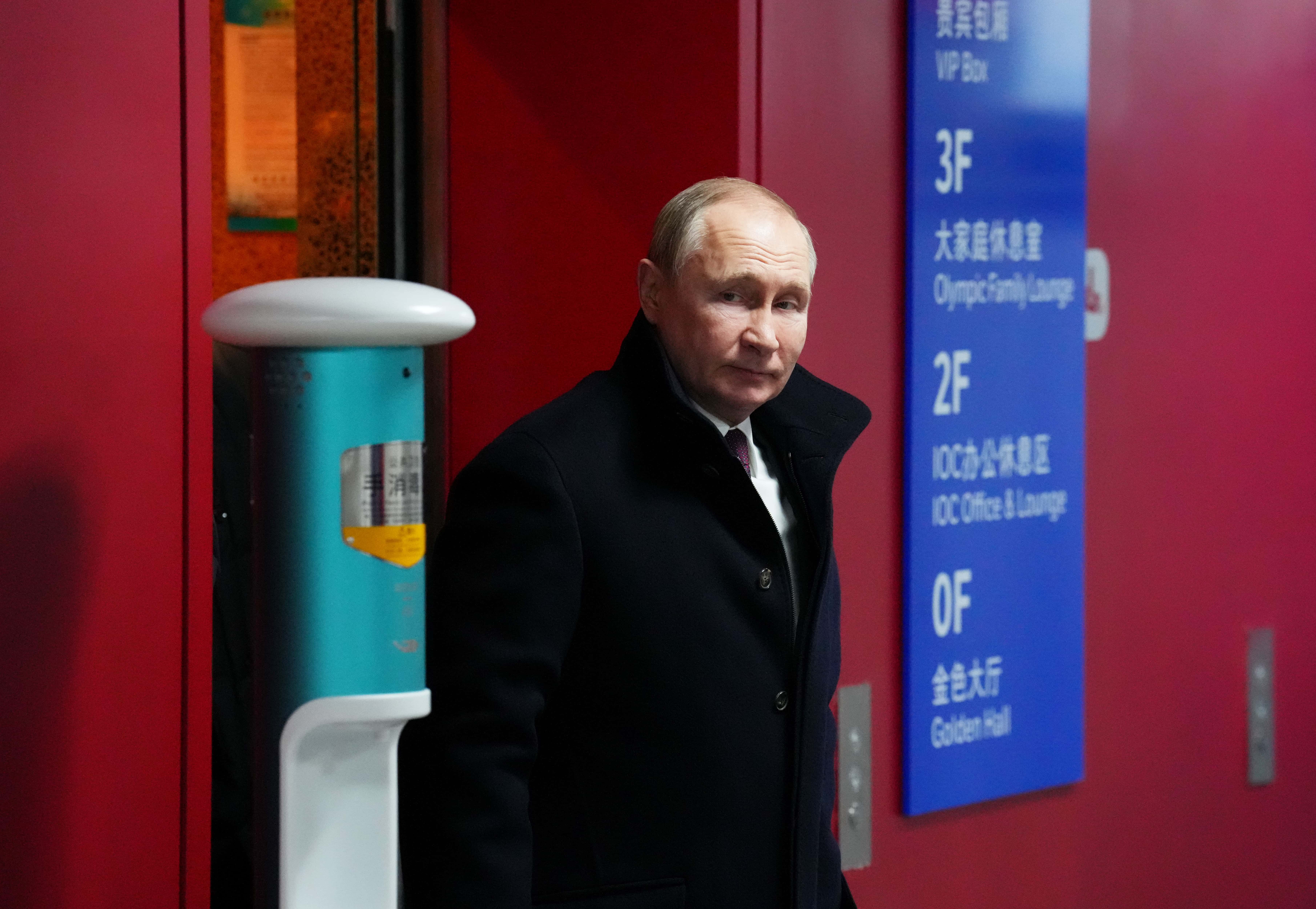 Vladimir Putin, President of Russia arrives during the Opening Ceremony of the Beijing 2022 Winter Olympics at the Beijing National Stadium on February 04, 2022 in Beijing, China.