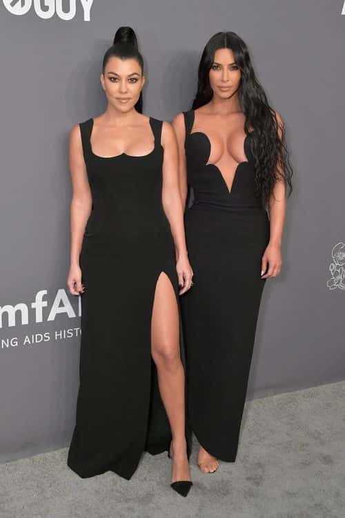 Kourtney Kardashian and Kim Kardashian West attend the amfAR New York Gala 2019 at Cipriani Wall Street on February 6, 2019 in New York City.