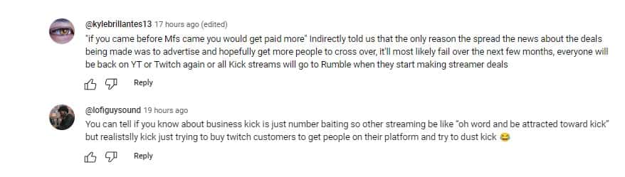 Comments left on Adin Ross's furious reaction Clix (Adin Ross Clips/YouTube)