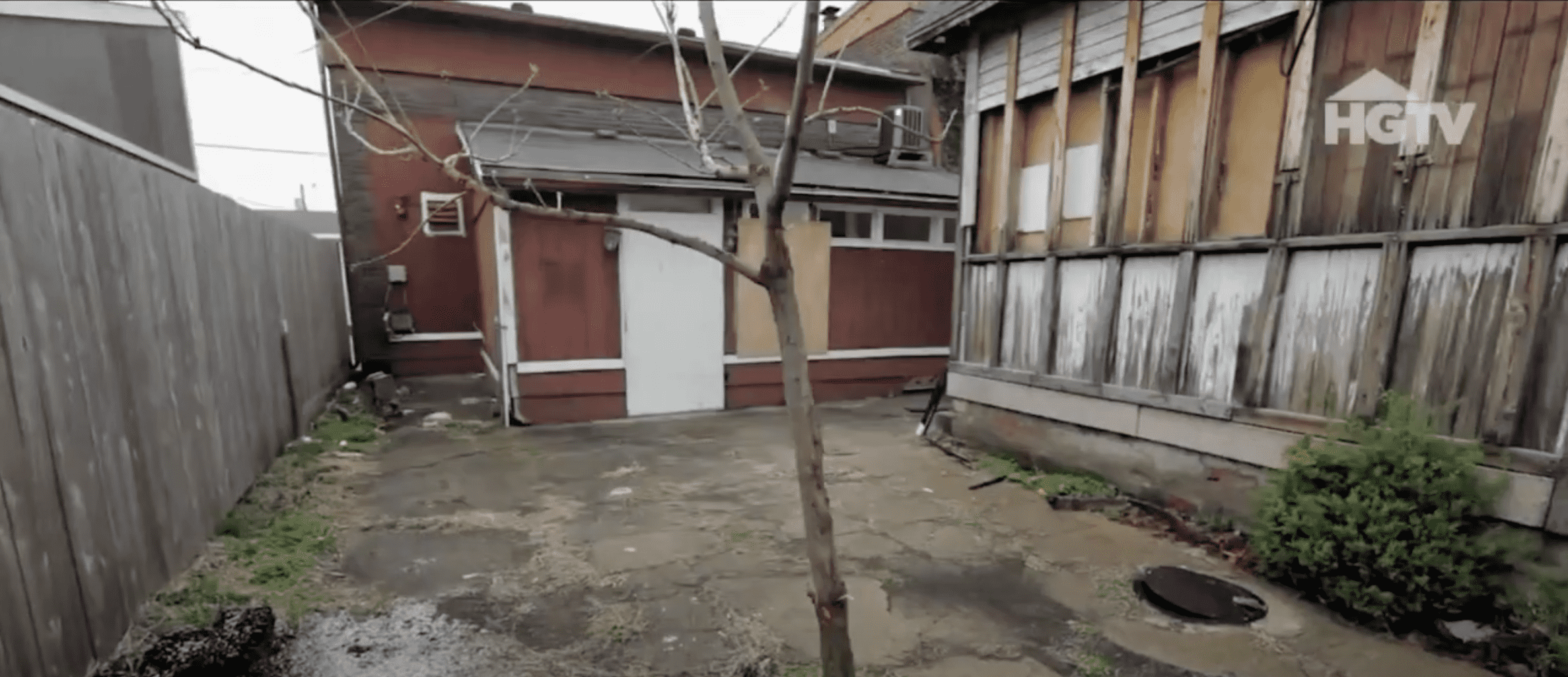 Yard of the ex-Sanders home bought by renovator Mina Starsiak Hawk, featuring in 'Good Bones, Risky Business' (Wish-TV/Youtube)