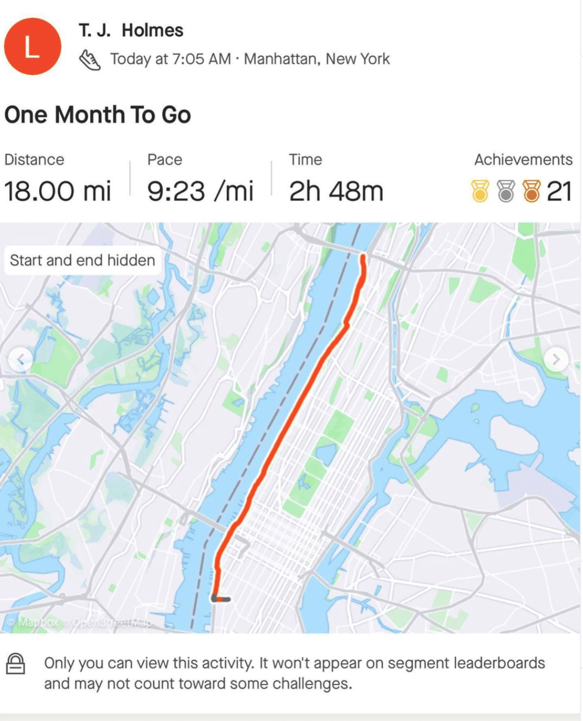 TJ Holmes once again shared her impressive running stats (@tjholmesofficial/Instagram)