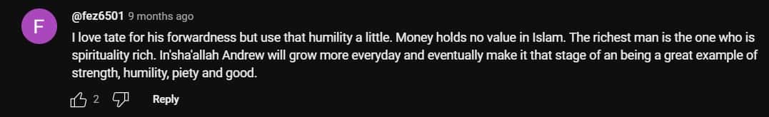 A user called Andrew Tate a great example of strength (TK Talks /YouTube)