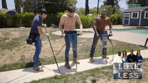 Terry Crews with Jonathan Scott and Drew Scott in 'Celebrity IOU' Season 4 Part 2 (HGTV)