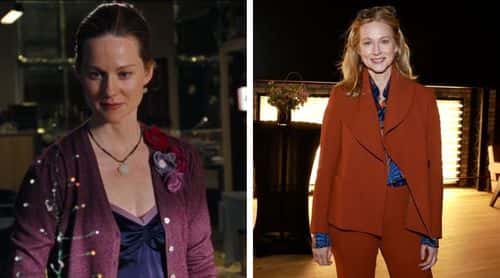 Laura Linney in ‘Love Actually’ 2003 (IMDb) and the actress at Netflix TV Celebration: Cocktails + Conversation on November 17, 2022 in New York City (ImdPhoto by Jason Mendez/Getty Images for Netflix)