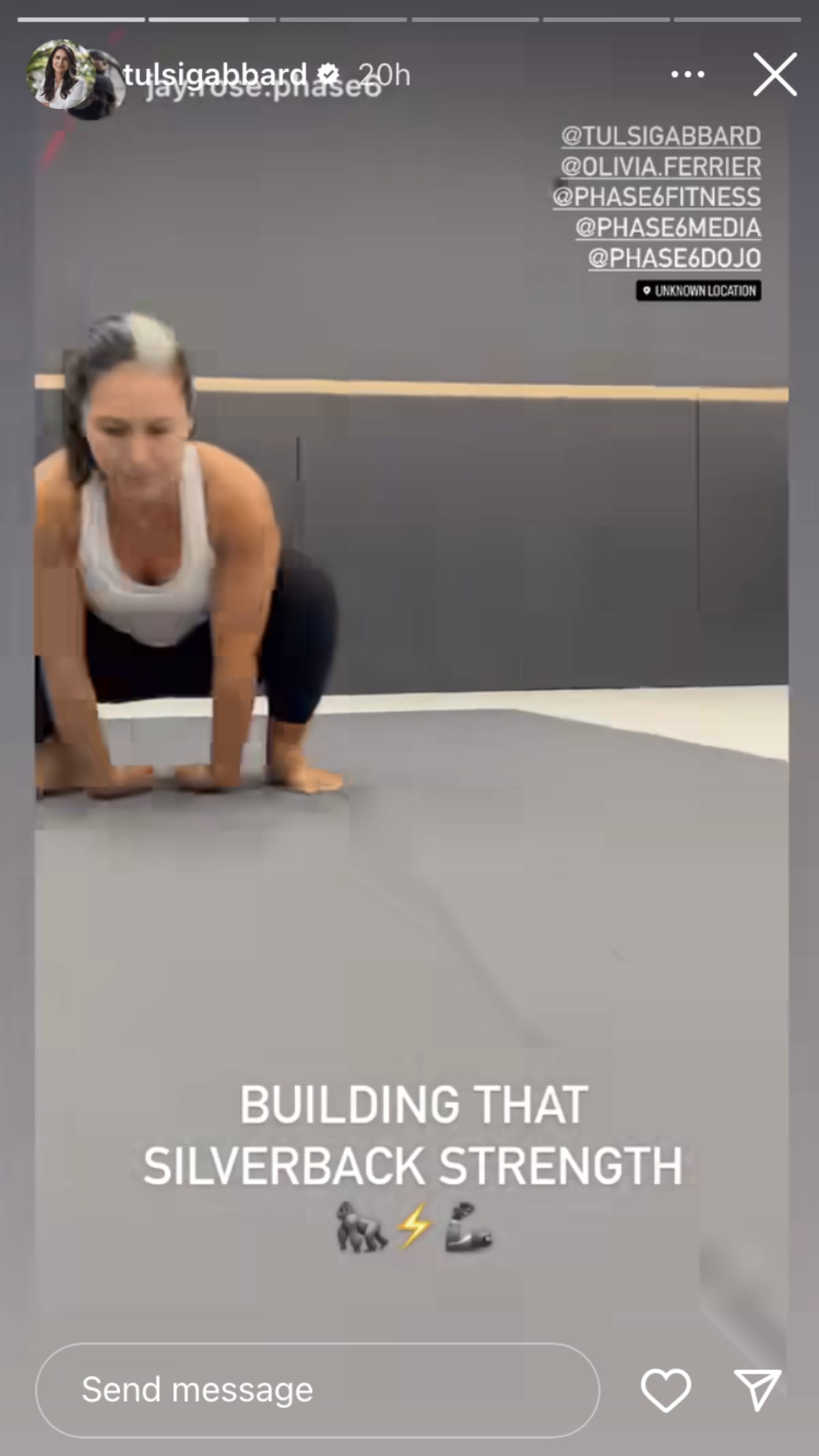 Tulsi Gabbard also attempted the Samurai walk during her workout session (@tulsigabbard/Instagram)