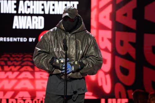 Kanye West speaks onstage during the 2022 BET Awards at Microsoft Theater on June 26, 2022 in Los Angeles, California. (Photo by Leon Bennett/Getty Images for BET)