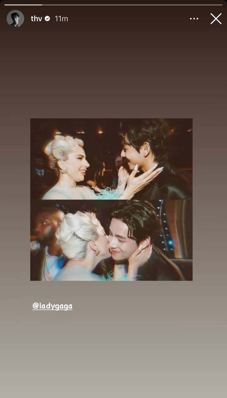 V posted pictures from the wholesome moment he had with Lady Gag on his Instagram story (@thv/Instagram)