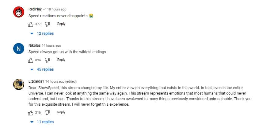 Comments left on IShowSpeed (IShowSpeed/YouTube)
