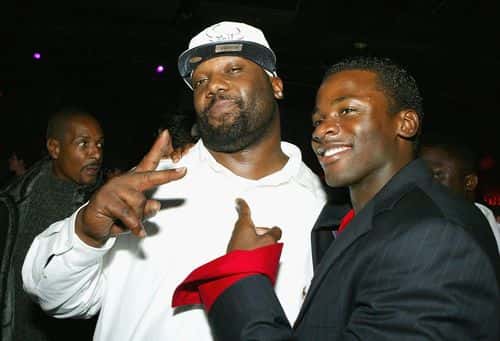 Actor Derek Luke (R) and Boobie Miles pose at the after party for the premiere of Universal's