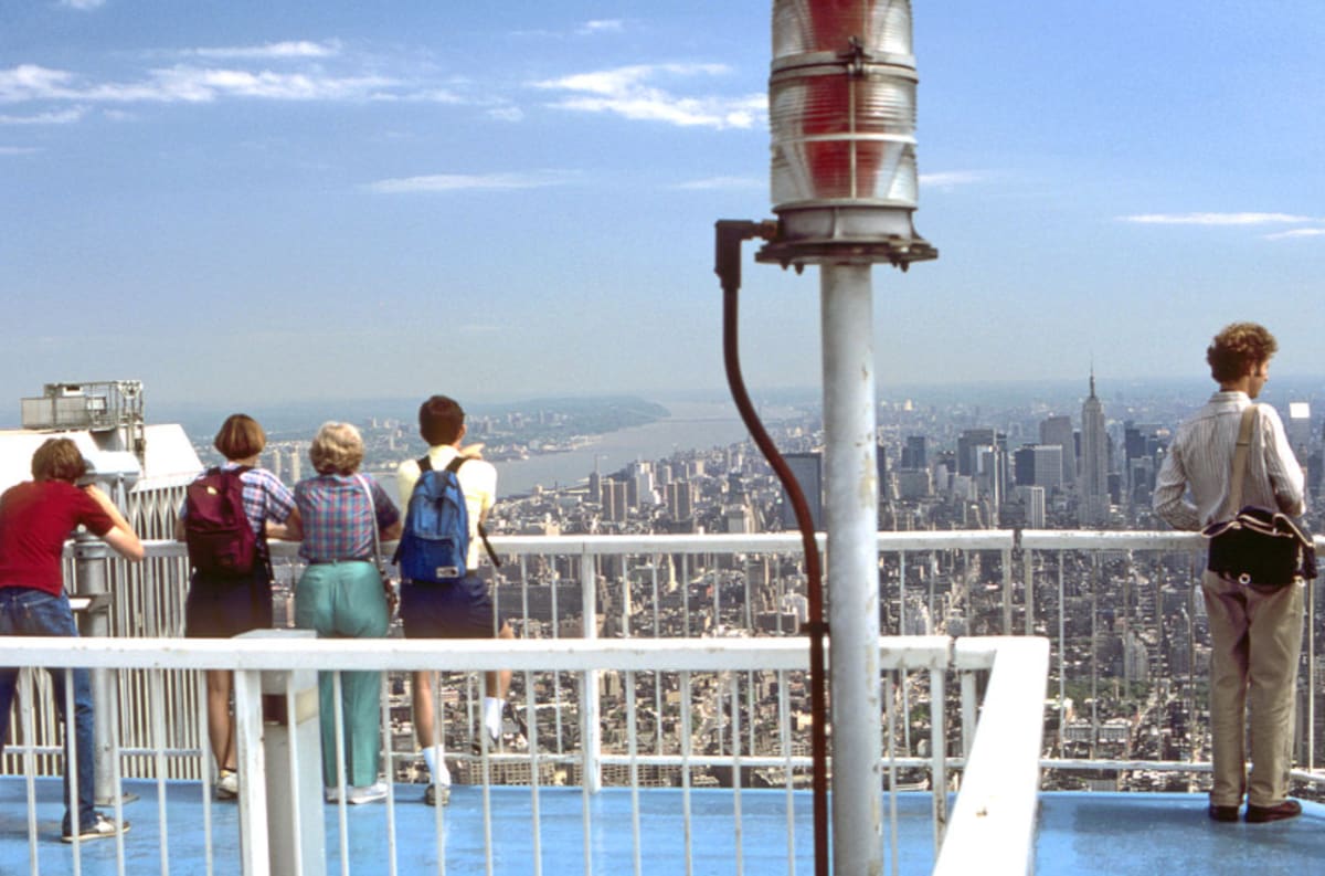 Viewers atop Two World Trade Center observation deck looking north toward mid-Manhattan (Photo by TedQuackenbush via Wikipedia)