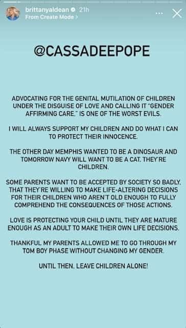 Brittany's response to Pope (brittanyaldean/Instagram)