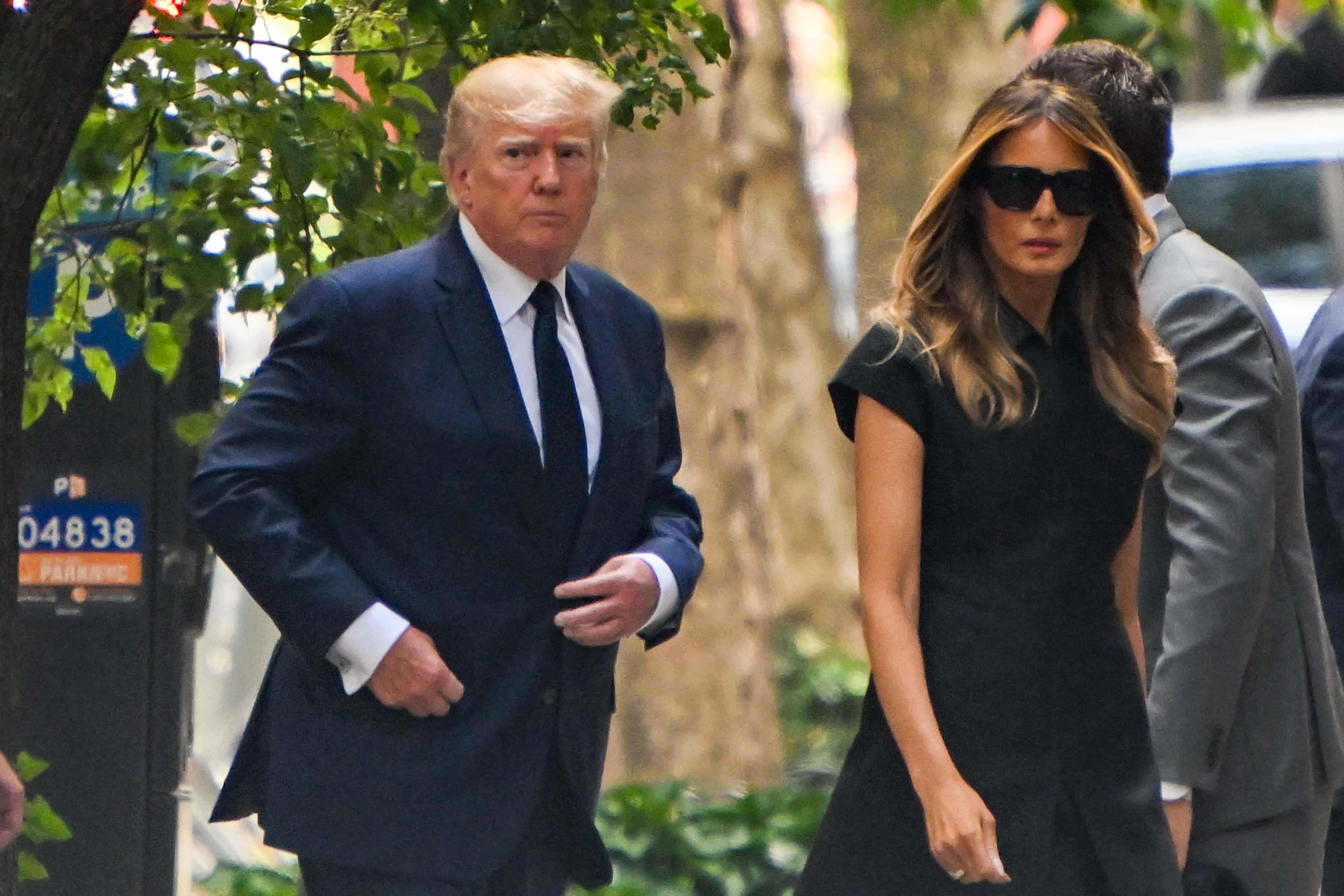 U.S. former President Donald J. Trump arrives for the funeral of Ivana Trump at St. Vincent Ferrer Roman Catholic Church July 20, 2022 in New York City. Trump, the first wife of former U.S. President Donald Trump, died at the age of 73 after a fall down the stairs of her Manhattan home.