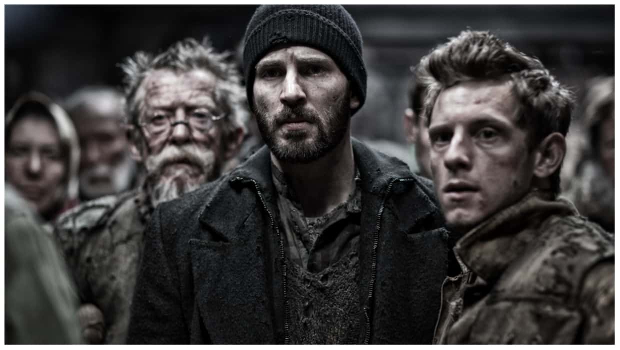 John Hurt, Jamie Bell and Chris Evans in Snowpiercer (IMDb)