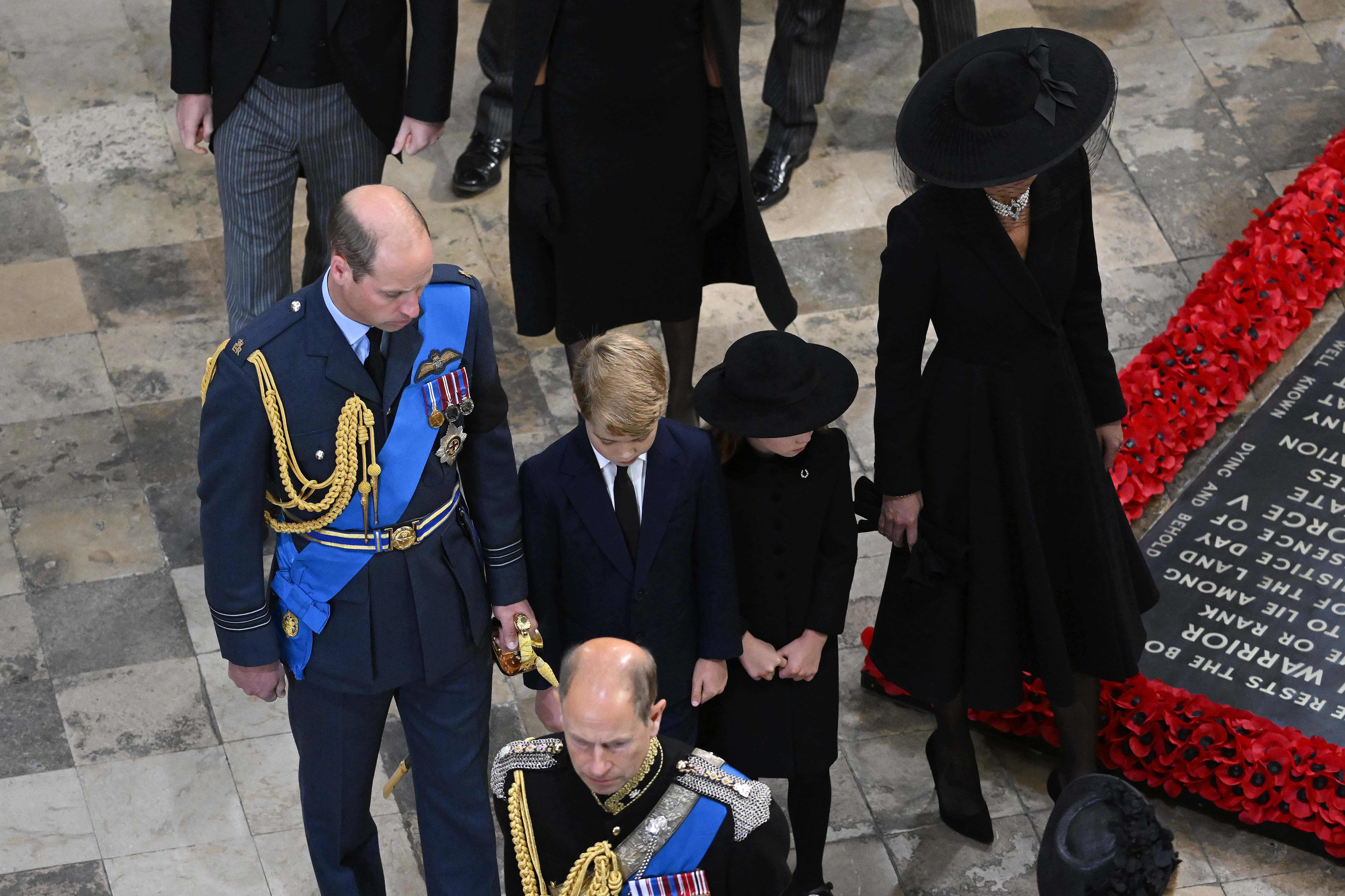 William, Prince of Wales, Prince George of Wales, Princess Charlotte of Wales and Catherine, Princess of Wales departing Westminster Abbey during the State Funeral of Queen Elizabeth II on September 19, 2022 in London, England. Elizabeth Alexandra Mary Windsor was born in Bruton Street, Mayfair, London on 21 April 1926. She married Prince Philip in 1947 and ascended the throne of the United Kingdom and Commonwealth on 6 February 1952 after the death of her Father, King George VI. Queen Elizabeth II died at Balmoral Castle in Scotland on September 8, 2022, and is succeeded by her eldest son, King Charles III.