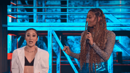 'Dance 100' host Ally Love asking Brandi Chun how was she feeling after the mishap (Netflix)