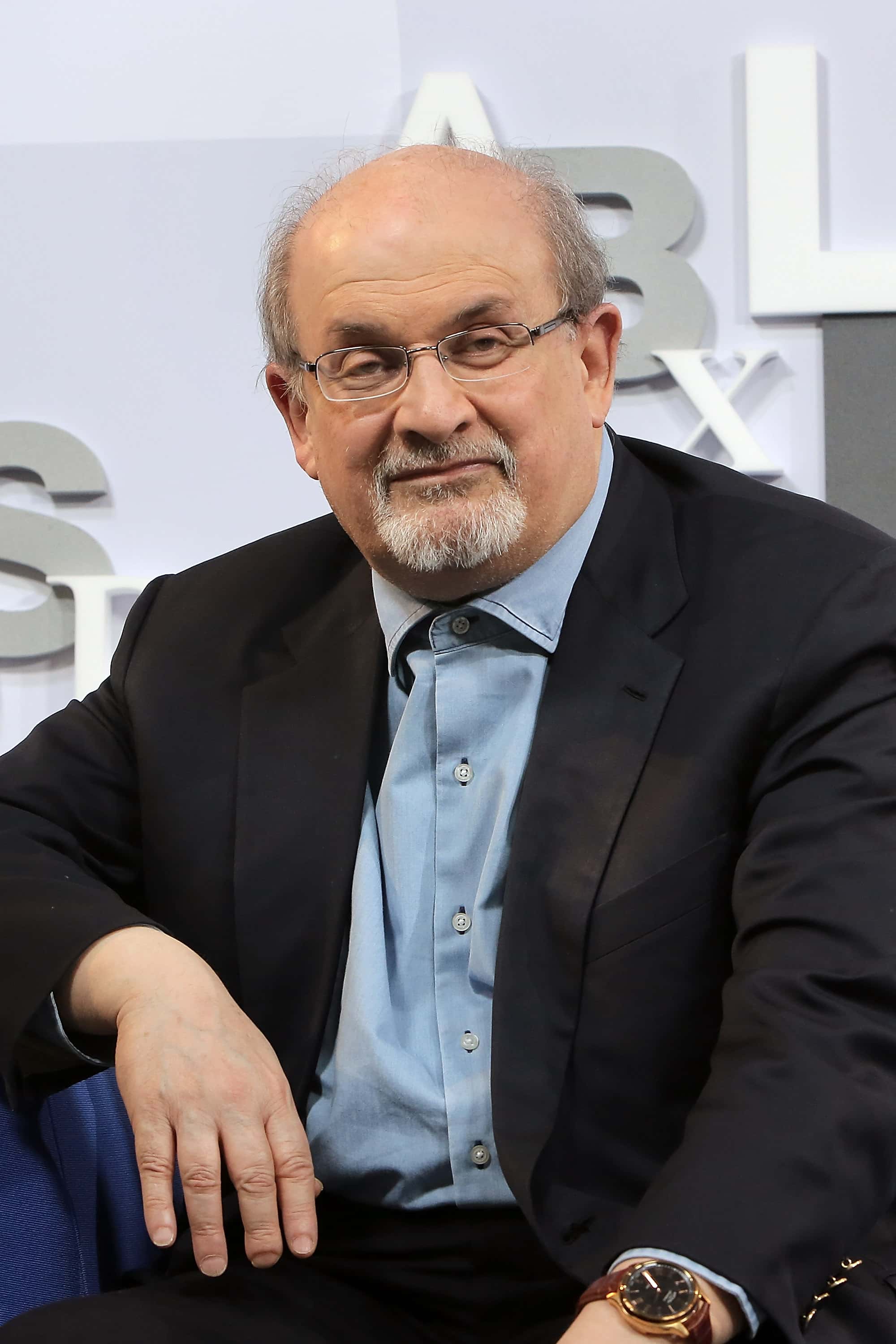 Author Salman Rushdie at the Blue Sofa at the 2017 Frankfurt Book Fair (Frankfurter Buchmesse) on October 12, 2017 in Frankfurt am Main, Germany. The 2017 fair, which is among the world's largest book fairs, will be open to the public from October 11-15.