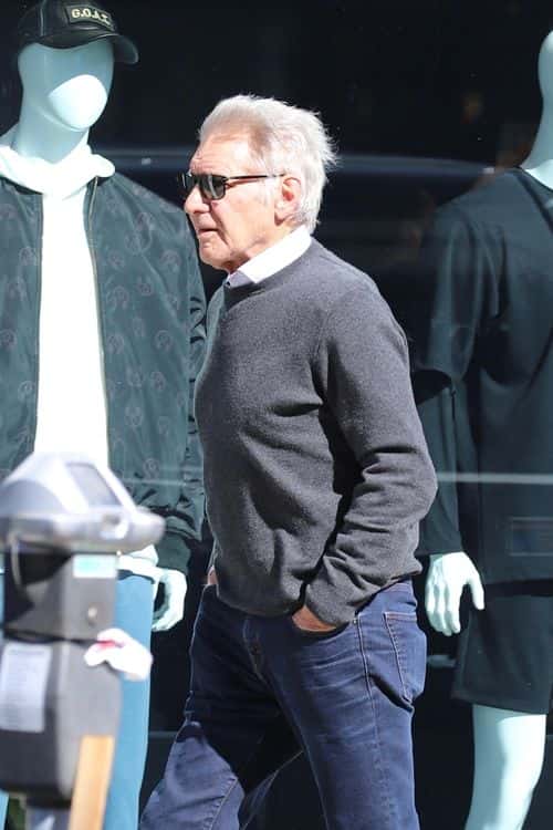 Hollywood icon topped off a simple yet classy look in a grey long-sleeved top paired with a pair of dark denim jeans. (Backgrid)