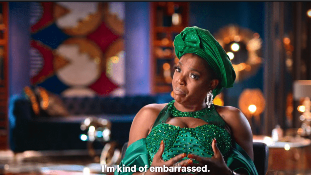 Annie after hearing her husband's thoughts on adultery in 'Young, Famous & African' Season 2 (netflix)