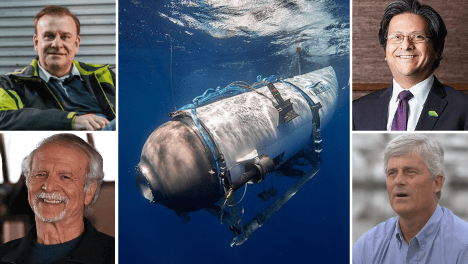 The Titan is believed to have one crew member and four other passengers on board including British billionaire Hamish Harding, French explorer Paul-Henri Nargeolet, OceanGate CEO Stockton Rush, Pakistan millionaire Shahzada Dawood. (OceanGate, Engro Corporation, @actionaviation/Twitter and CBS/YouTube)