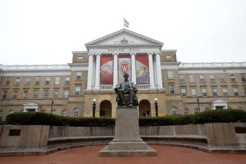 An outside view of Bascom Hall on the campus of the University of Wisconsin on October 12, 2013 in Madison, Wisconsin.