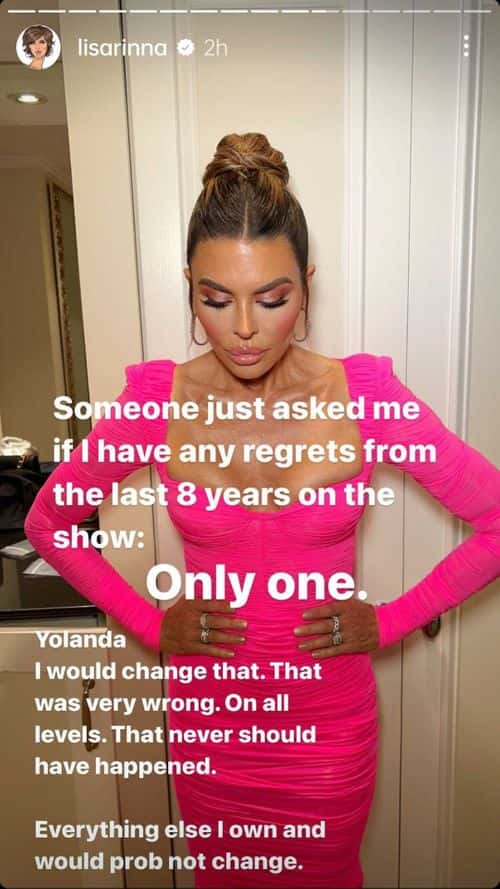 Lisa Rinna took to her Instagram story to reveal her biggest regret on 'RHOBH' (Lisa Rinna/ Instagram)