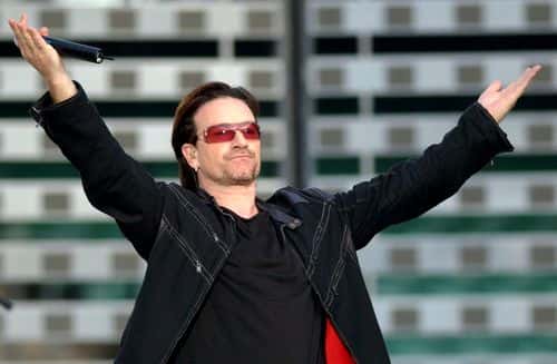 Bono of U2 performs on stage on the first London night of their