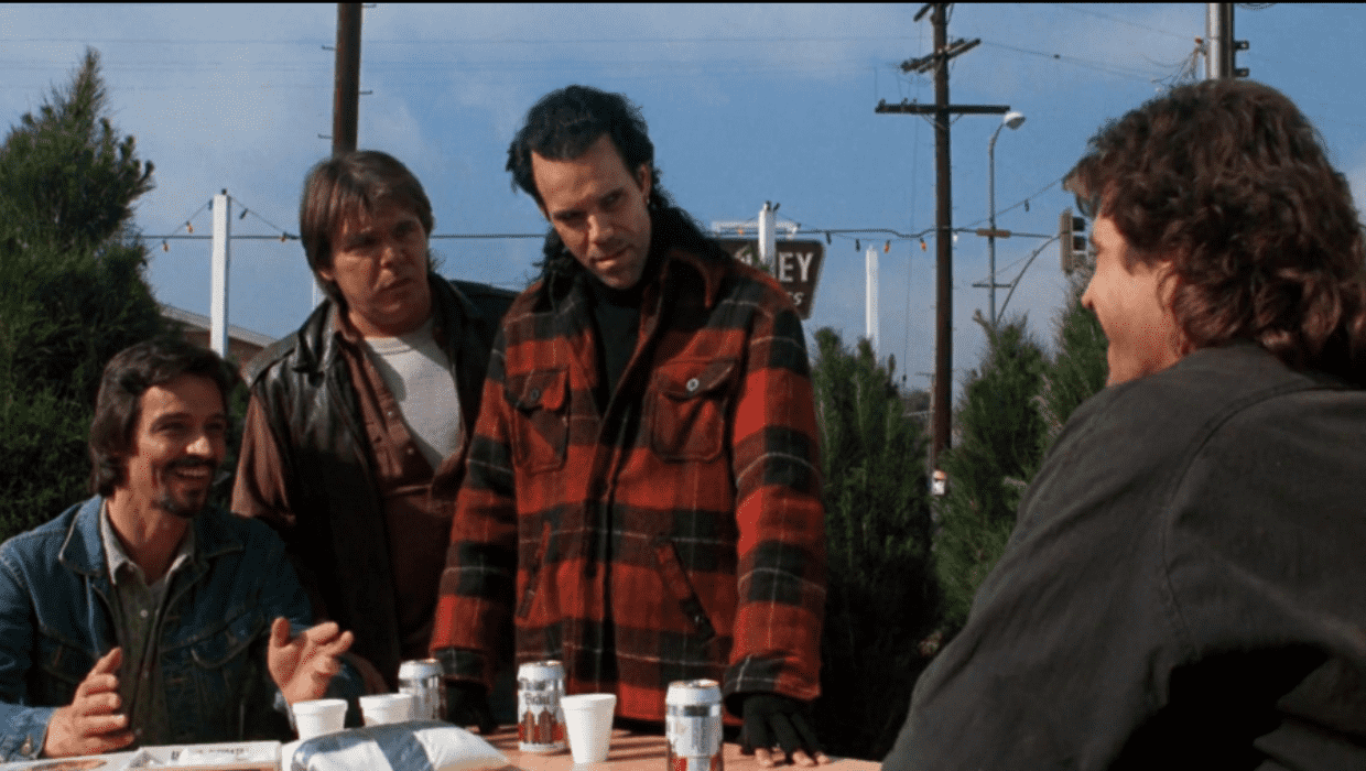 Mel Gibson, Blackie Dammett, Jason Ronard, and Jimmie F. Skaggs in 'Lethal Weapon' (1987) (IMDb)