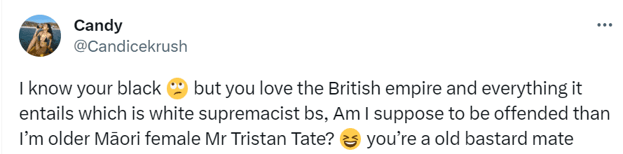 A user expressed their disappointment towards Tristan's remarks (tatethetalisman/Twitter)