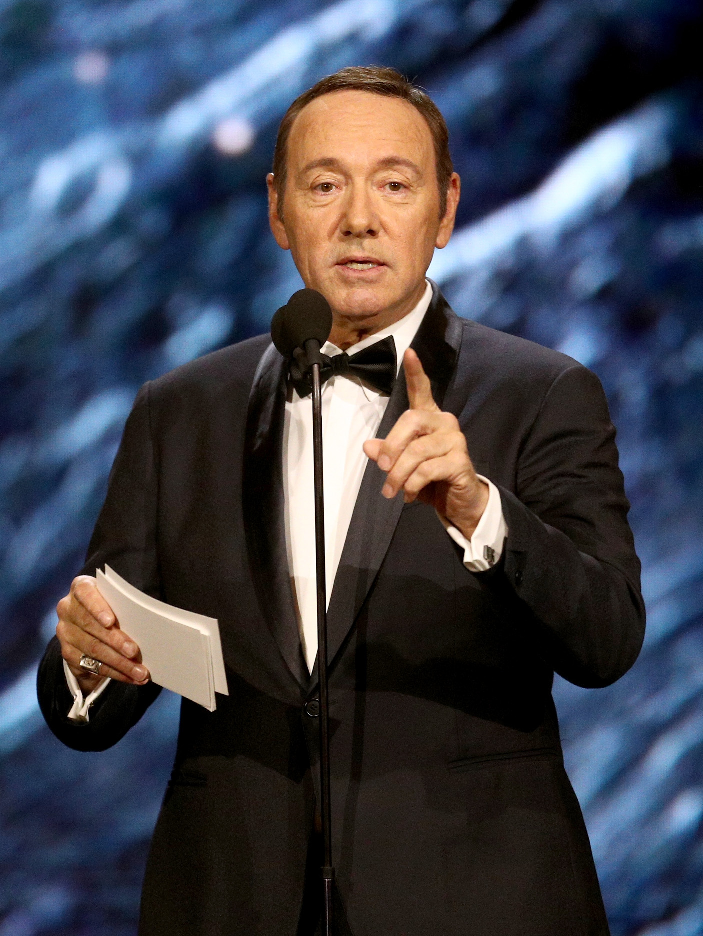 Kevin Spacey onstage to present Britannia Award for Excellence in Television presented by Swarovski at the 2017 AMD British Academy Britannia Awards Presented by American Airlines And Jaguar Land Rover at The Beverly Hilton Hotel on October 27, 2017 in Beverly Hills, California.