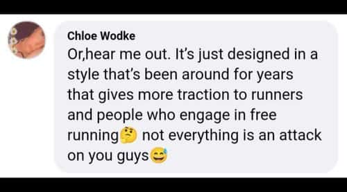 One comment claimed the shoes' design helped runners gain more traction (Facebook)