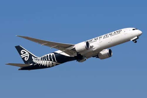 A Boeing 787 operated by Air New Zealand takes off from Shanghai airport