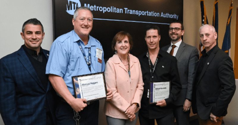 Metro-North Railroad President Catherine Rinaldi with the staff members who saved the boy (MTA) 