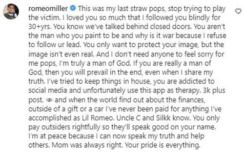 Romeo Miller's response on Instagram ( Romeo Miller/ Instagram)