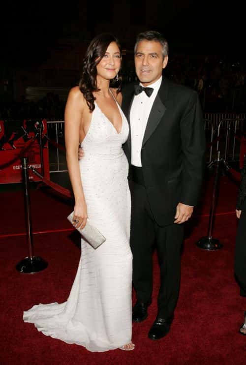 Actor George Clooney and girlfriend, model Lisa Snowdon arrive at the Warner Bros. premiere of the film 