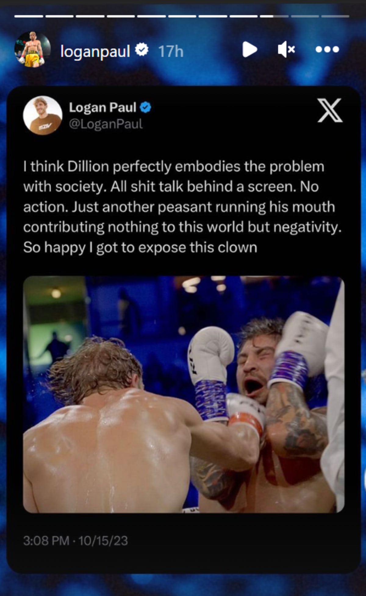 A screenshot of Logan Paul's IG story (@loganpaul/Instagram)