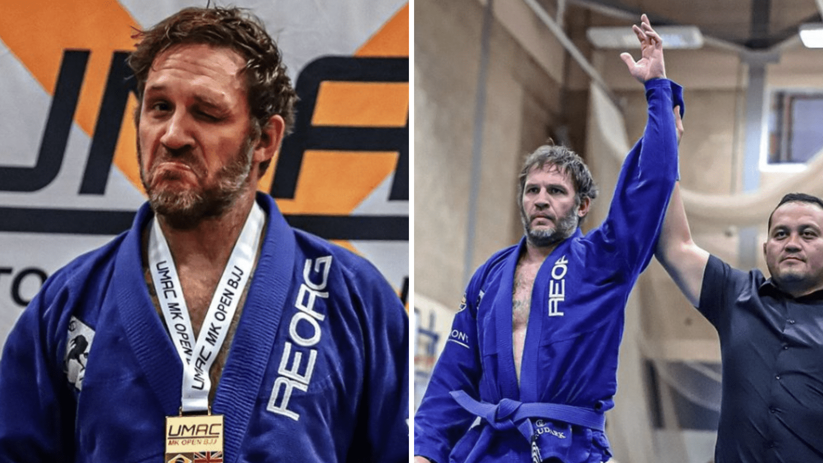 Tom Hardy surprised crowds when he took part in a martial arts championship (Instagram@taped_fingers)