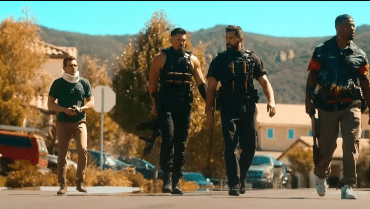 Jamie Foxx, Scott Adkins, Steve Howey, and Dave Franco in 'Day Shift' (2022) (IMDb)