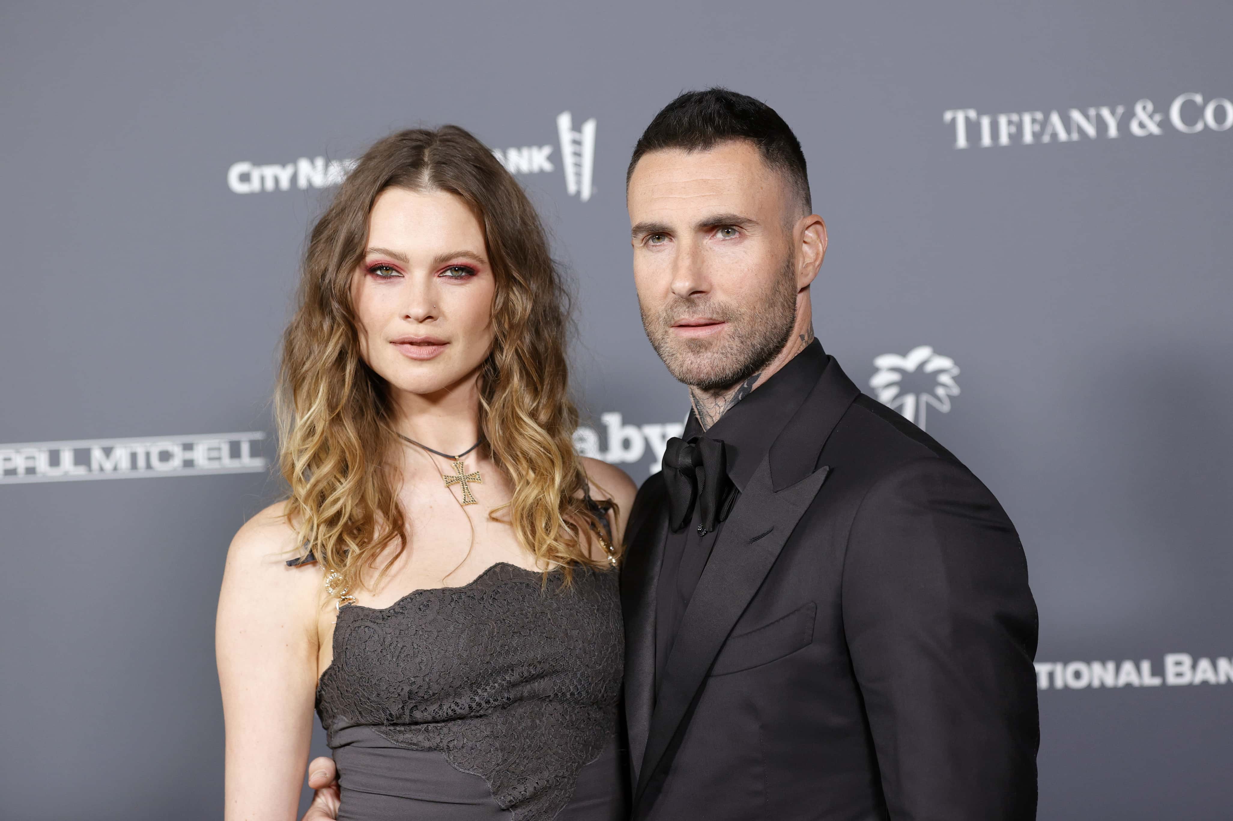 (L-R) Behati Prinsloo and Adam Levine attend the Baby2Baby 10-Year Gala presented by Paul Mitchell on November 13, 2021 in West Hollywood, California.