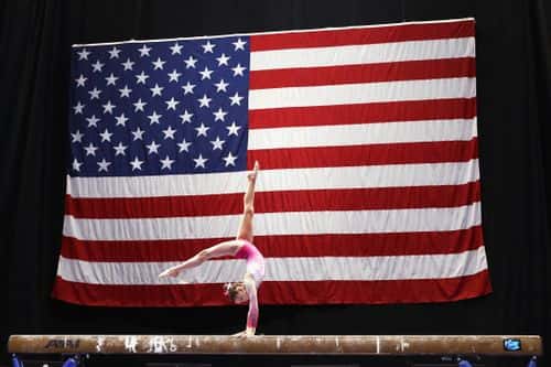 Olivia Dunne competes on the balance beam during the Jr. Women's 2016 Secret US Classic at the XL Center on June 4, 2016 in Hartford, Connecticut.