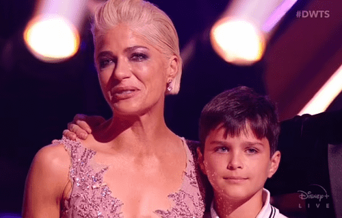 Selma Blair gets emotional while leaving the stage of 'Dancing with the Stars' and embracing her son Arthur. (ABC)