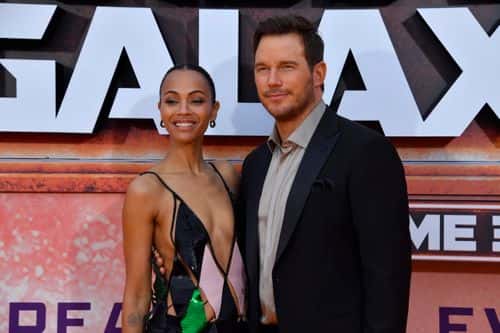 Zoe Saldana and Chris Pratt attend the European Gala Event of Marvel Studios' 