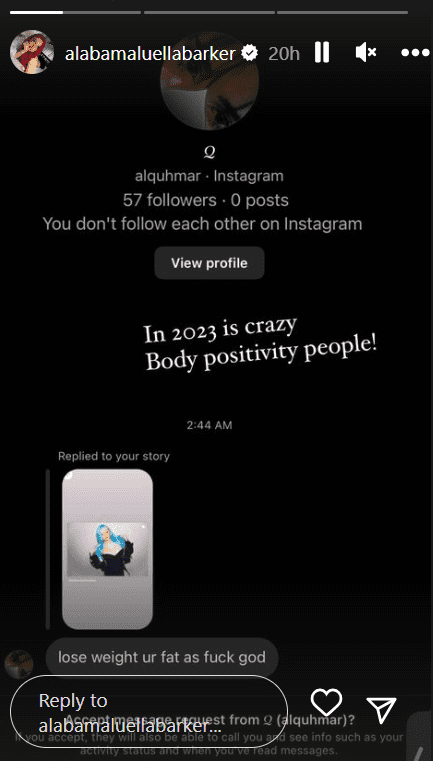 Alabama Barker claps back at body shamers (Instagram/@alabamaluellabarker)