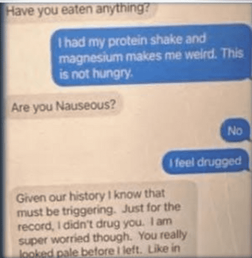 Screenshot of the text messages exchanged between Angela complaining to Craig about feeling weird (Aurora police)