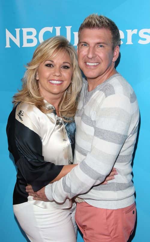 Actress Julie Chrisley and Todd Chrisley attend NBCUniversal's 2014 Summer TCA Tour day 2 at The Beverly Hilton Hotel on July 14, 2014 in Beverly Hills, California.