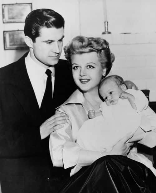 Actress Angela Lansbury with her husband, actor Peter Shaw (1918 - 2003) and their three-month-old son Anthony Peter at their home in Hollywood, California, 1952. (Photo by Keystone/Hulton Archive/Getty Images)